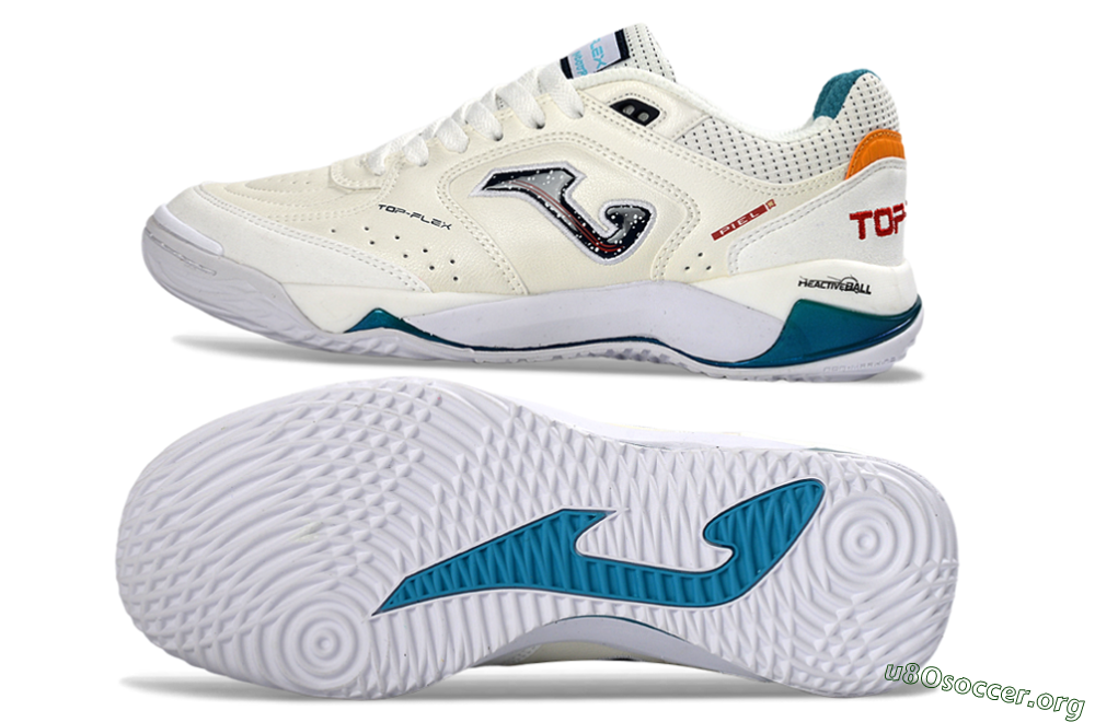 Joma Top Flex IC Football Shoes - White/Ocean Blue/Fiery Orange 1