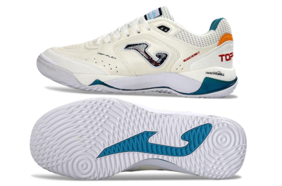 Joma Top Flex IC Football Shoes - White/Ocean Blue/Fiery Orange