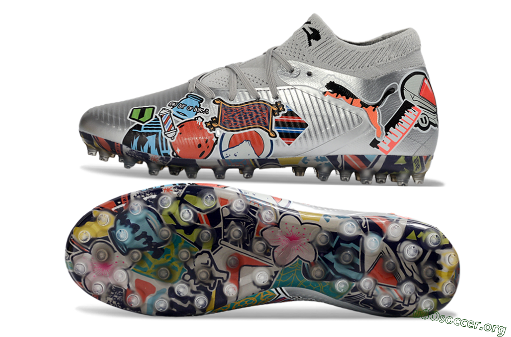 Puma Future 8 Ultimate MG Football Boots - Silver/Vibrant Multicolor/Playful Pattern 1