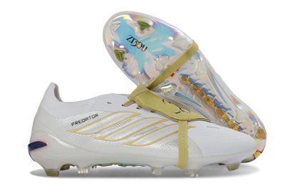 Adidas Predator 26 Elite Fold-Over Tongue FG Football Boots - White/Gold Enhancer/Reflective Shine