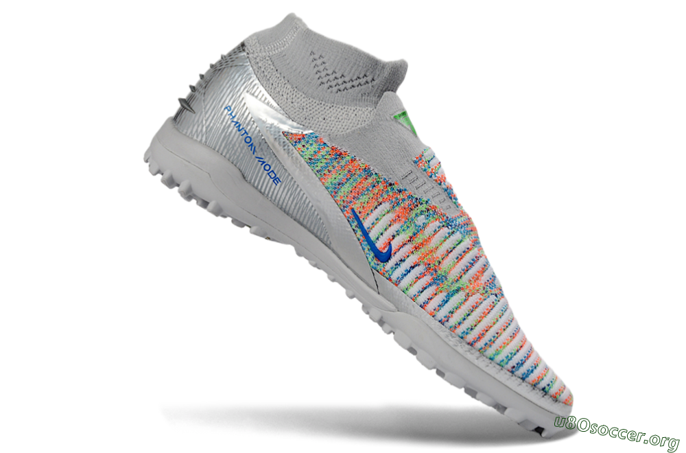 Nike Phantom 6 Elite High TF Football Shoes - Gray/Vibrant Orange/Neon Green 4