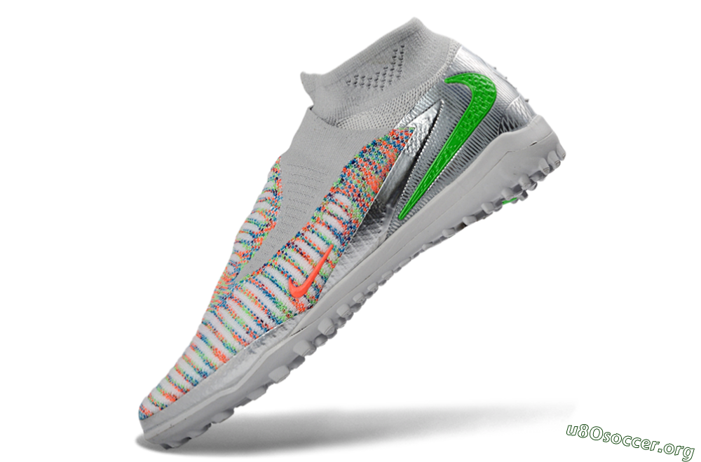 Nike Phantom 6 Elite High TF Football Shoes - Gray/Vibrant Orange/Neon Green 5