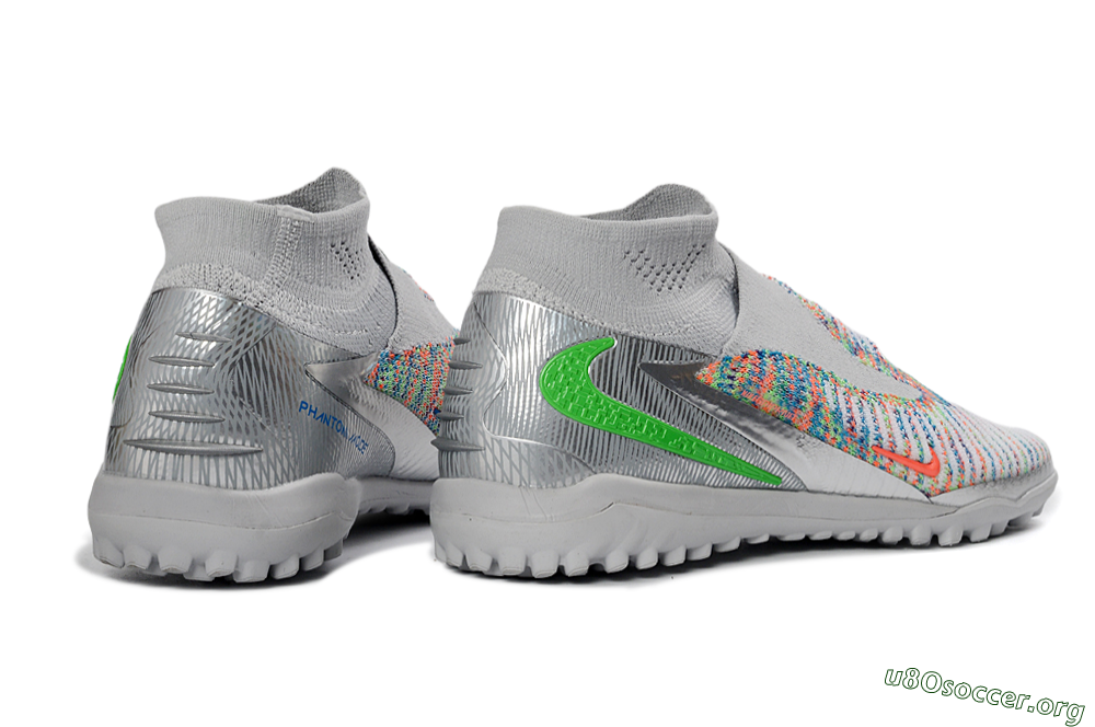 Nike Phantom 6 Elite High TF Football Shoes - Gray/Vibrant Orange/Neon Green 6