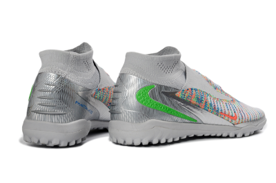 Nike Phantom 6 Elite High TF Football Shoes - Gray/Vibrant Orange/Neon Green