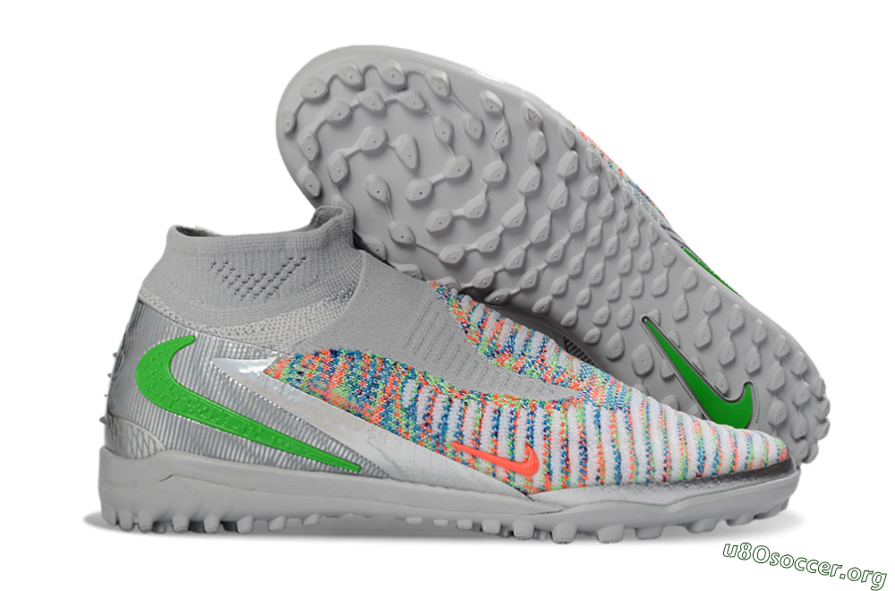 Nike Phantom 6 Elite High TF Football Shoes - Gray/Vibrant Orange/Neon Green 2