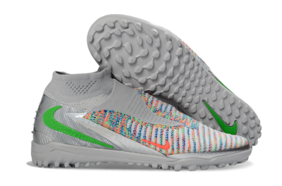 Nike Phantom 6 Elite High TF Football Shoes - Gray/Vibrant Orange/Neon Green