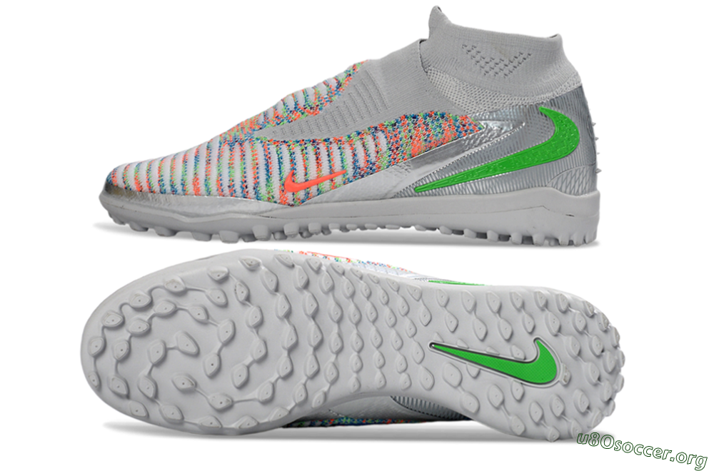 Nike Phantom 6 Elite High TF Football Shoes - Gray/Vibrant Orange/Neon Green 1