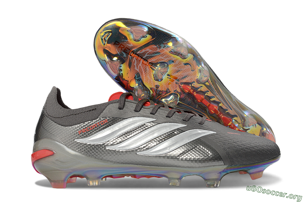 Adidas Predator 26 Elite FG Football Boots - Gray/Electric Red/Rainbow Flash 2