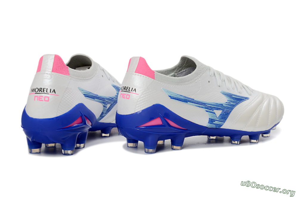 Mizuno Morelia Neo 4 FG Football Boots - White/Electric Blue/Pink Fusion 6