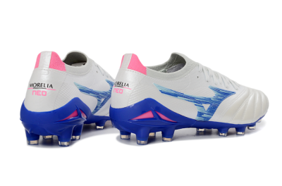 Mizuno Morelia Neo 4 FG Football Boots - White/Electric Blue/Pink Fusion