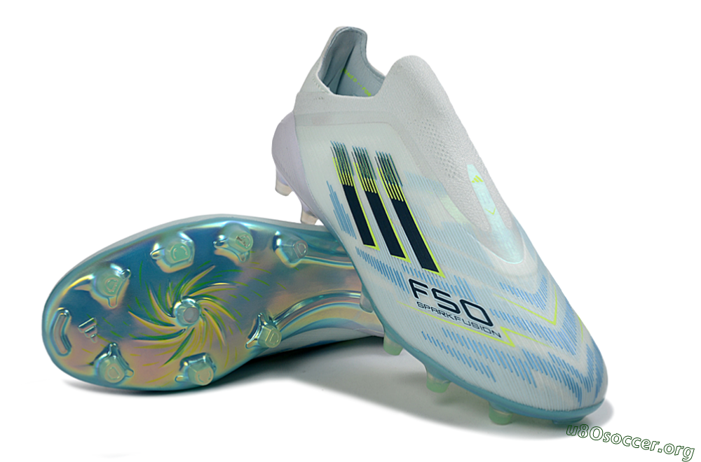 Adidas F50 Elite Laceless AG Football Boots - White/Iridescent Blue/Iridescent Green 0