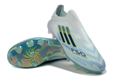 Adidas F50 Elite Laceless AG Football Boots - White/Iridescent Blue/Iridescent Green