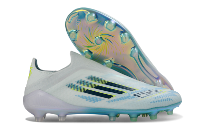 Adidas F50 Elite Laceless AG Football Boots - White/Iridescent Blue/Iridescent Green