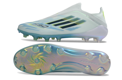 Adidas F50 Elite Laceless AG Football Boots - White/Iridescent Blue/Iridescent Green