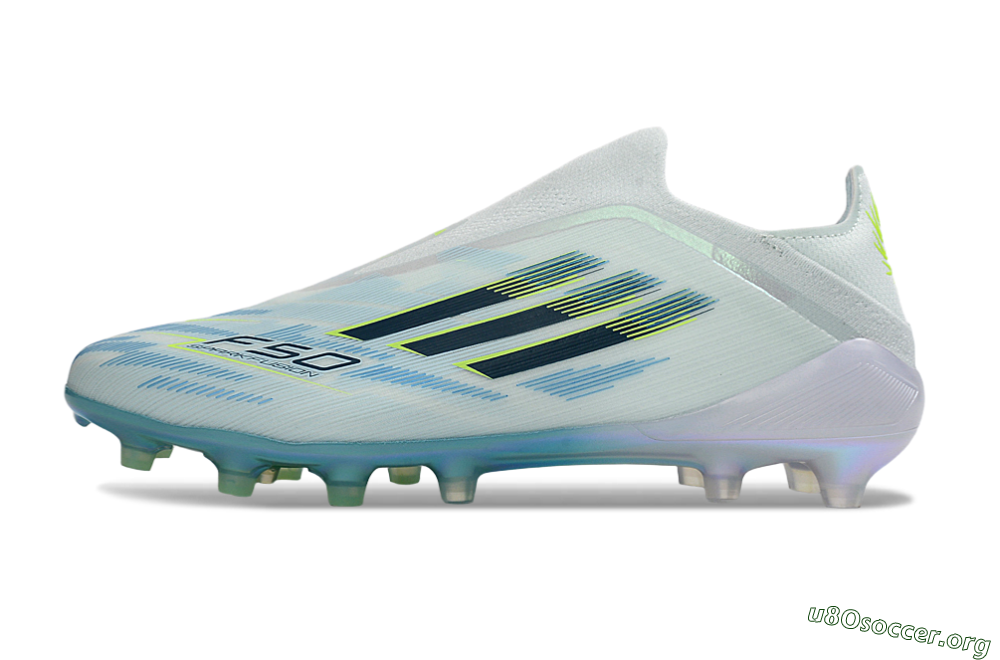 Adidas F50 Elite Laceless AG Football Boots - White/Iridescent Blue/Iridescent Green 3