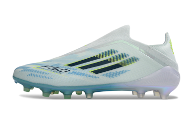 Adidas F50 Elite Laceless AG Football Boots - White/Iridescent Blue/Iridescent Green