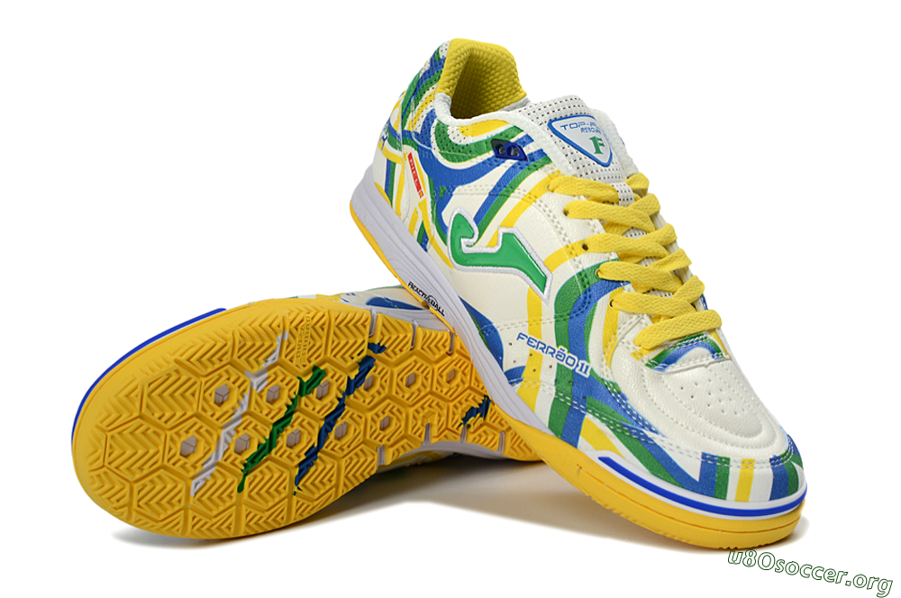 Joma Top Flex IC Football Shoes - White/Sunny Yellow/Blue Lagoon 3