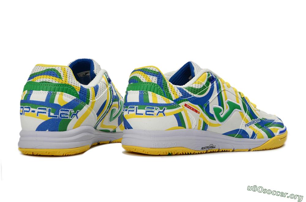 Joma Top Flex IC Football Shoes - White/Sunny Yellow/Blue Lagoon 5