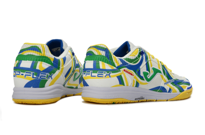 Joma Top Flex IC Football Shoes - White/Sunny Yellow/Blue Lagoon