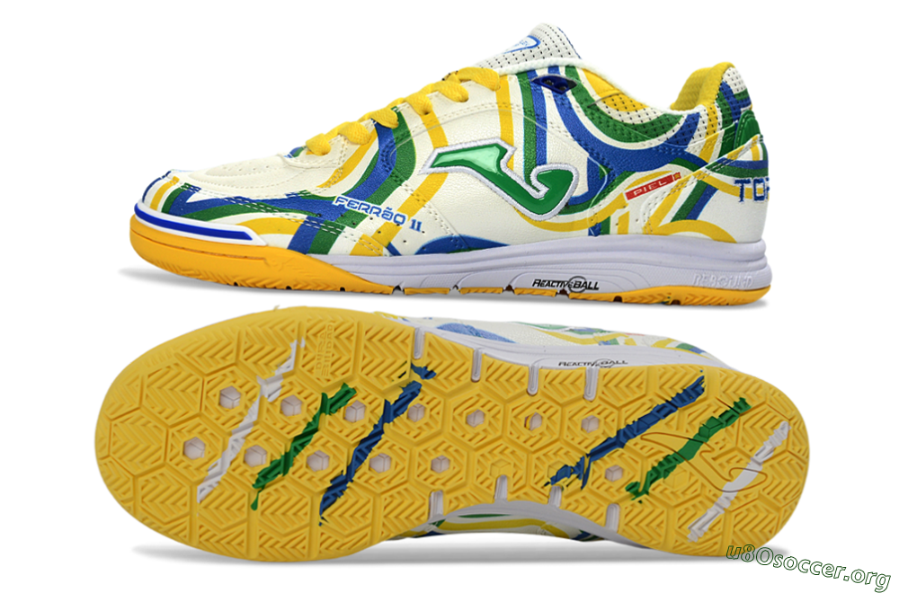 Joma Top Flex IC Football Shoes - White/Sunny Yellow/Blue Lagoon 1