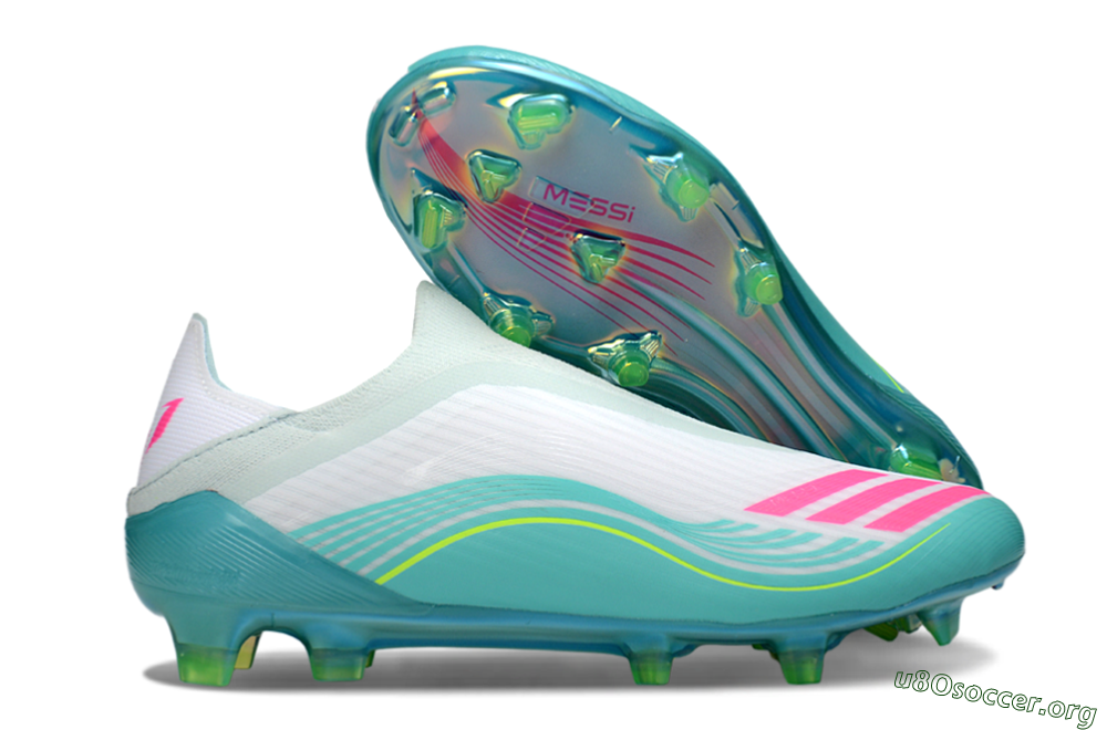Messi x Adidas F50 Elite Laceless FG Football Boots - Aqua/Neon Green/Fuchsia 2