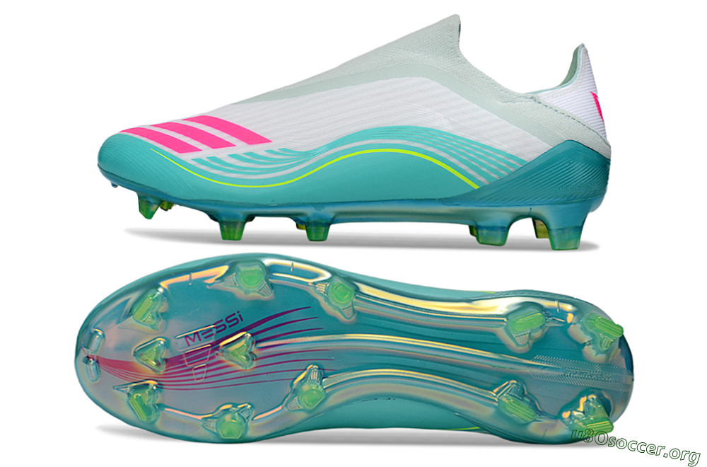 Messi x Adidas F50 Elite Laceless FG Football Boots - Aqua/Neon Green/Fuchsia 1