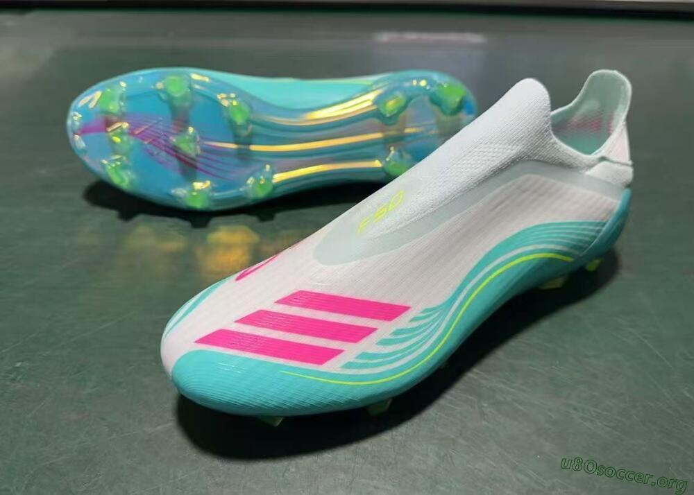 Messi x Adidas F50 Elite Laceless FG Football Boots - Aqua/Neon Green/Fuchsia