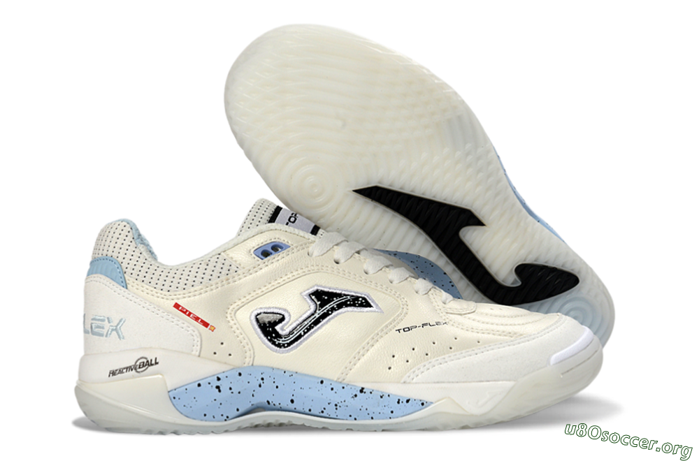 Joma Top Flex IC Football Shoes - White/Sky Blue/Black 2