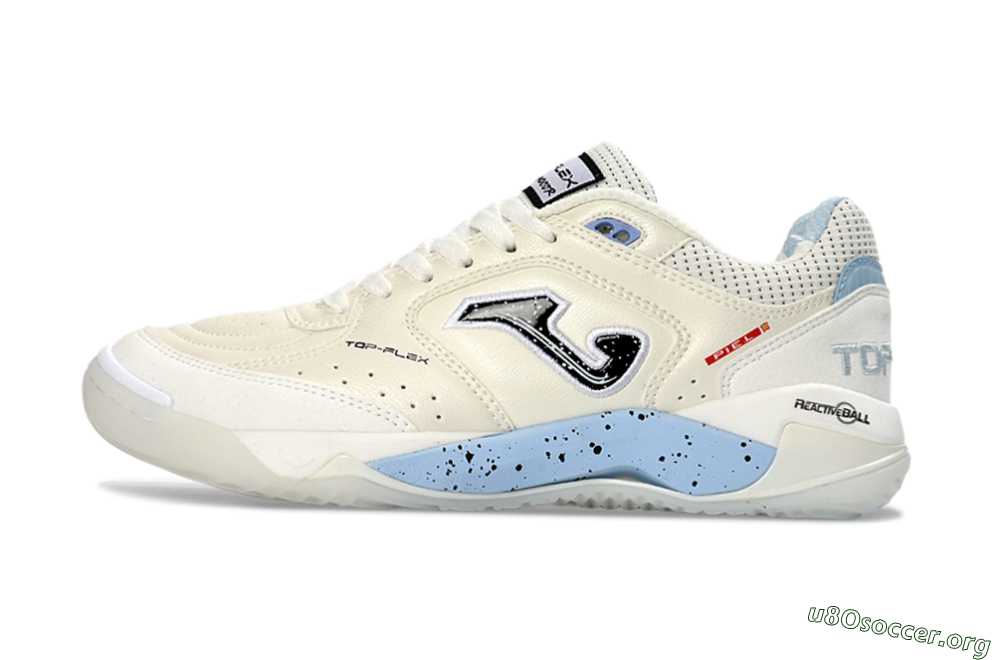 Joma Top Flex IC Football Shoes - White/Sky Blue/Black 3