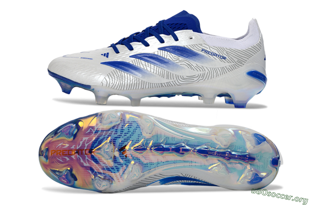 Adidas Predator 26 Elite FG Football Boots - White/Blue Burst/Iridescent Shine 1