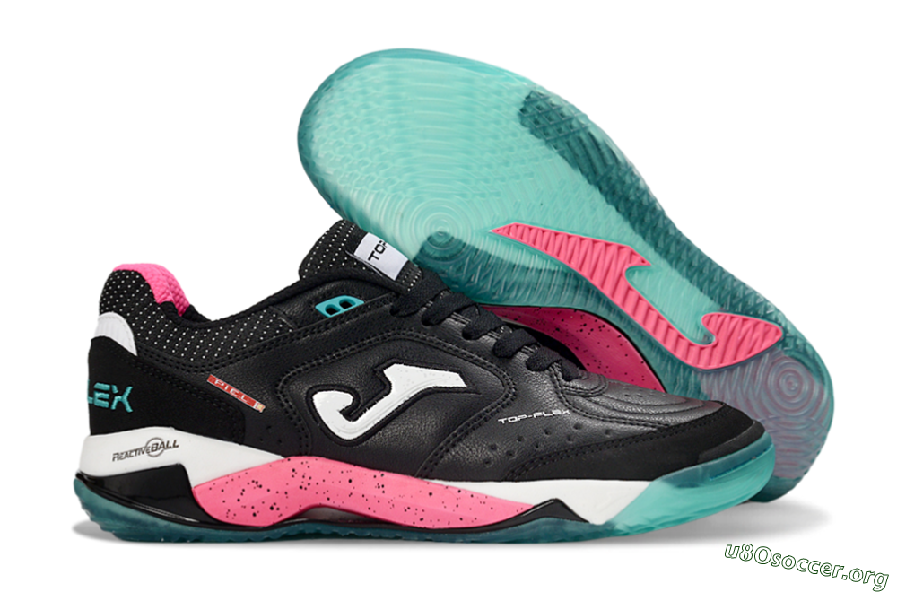Joma Top Flex IC Football Shoes - Black/Electric Pink/Turquoise Blue 2