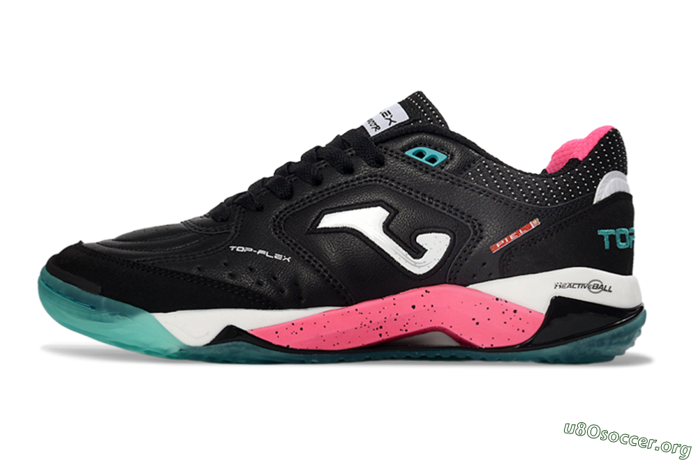 Joma Top Flex IC Football Shoes - Black/Electric Pink/Turquoise Blue 3