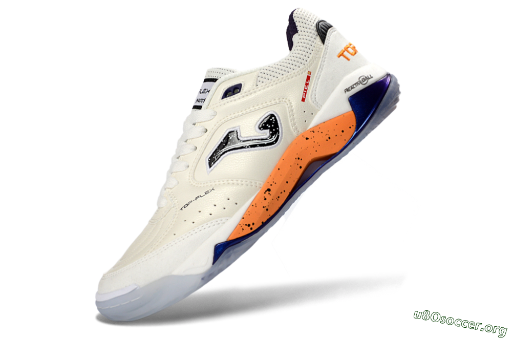 Joma Top Flex IC Football Shoes - White/Orange Blaze/Navy Blue 5