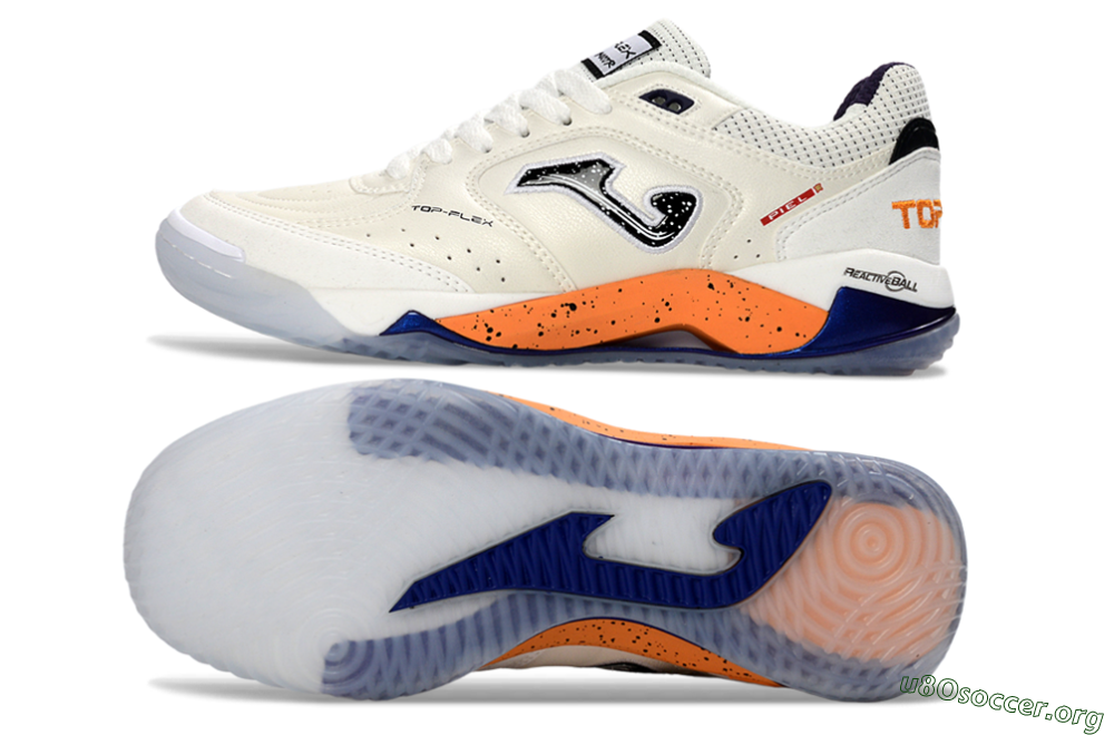 Joma Top Flex IC Football Shoes - White/Orange Blaze/Navy Blue 1