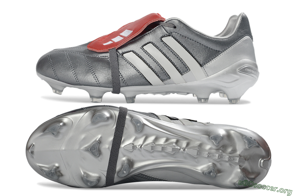 Adidas Predator 26 Elite Fold-Over Tongue FG Football Boots - Gray/Metallic Silver/Crimson Red 1