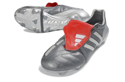 Adidas Predator 26 Elite Fold-Over Tongue FG Football Boots - Gray/Metallic Silver/Crimson Red