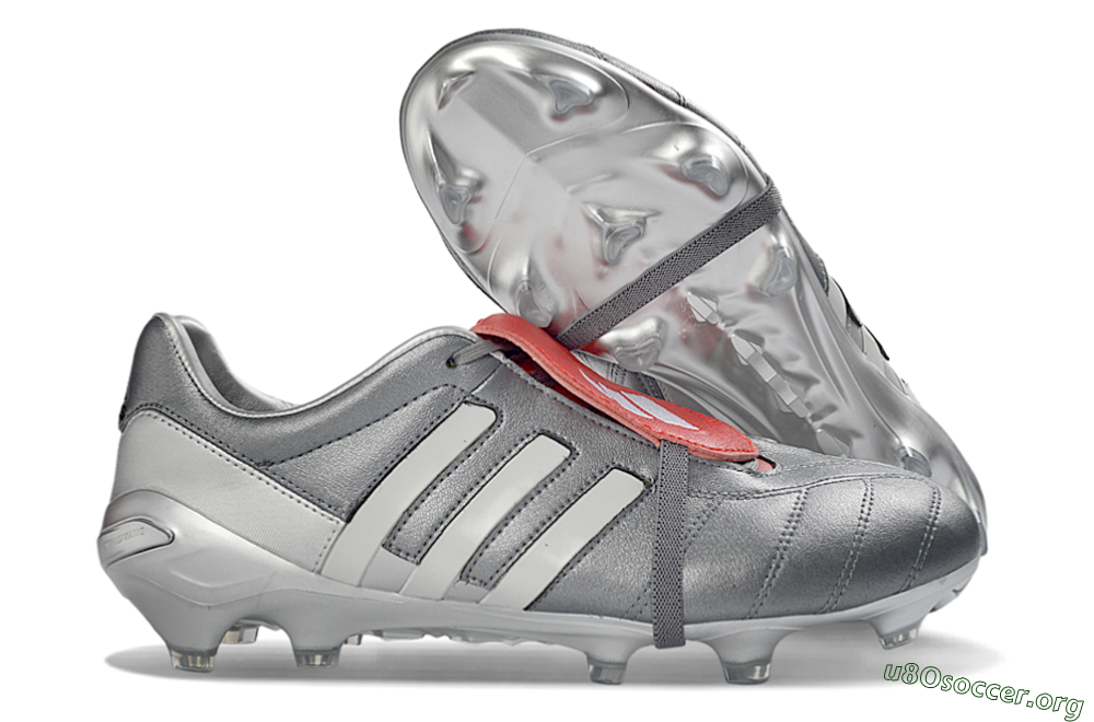 Adidas Predator 26 Elite Fold-Over Tongue FG Football Boots - Gray/Metallic Silver/Crimson Red 2