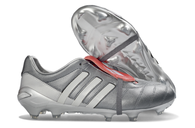 Adidas Predator 26 Elite Fold-Over Tongue FG Football Boots - Gray/Metallic Silver/Crimson Red