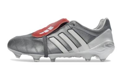 Adidas Predator 26 Elite Fold-Over Tongue FG Football Boots - Gray/Metallic Silver/Crimson Red