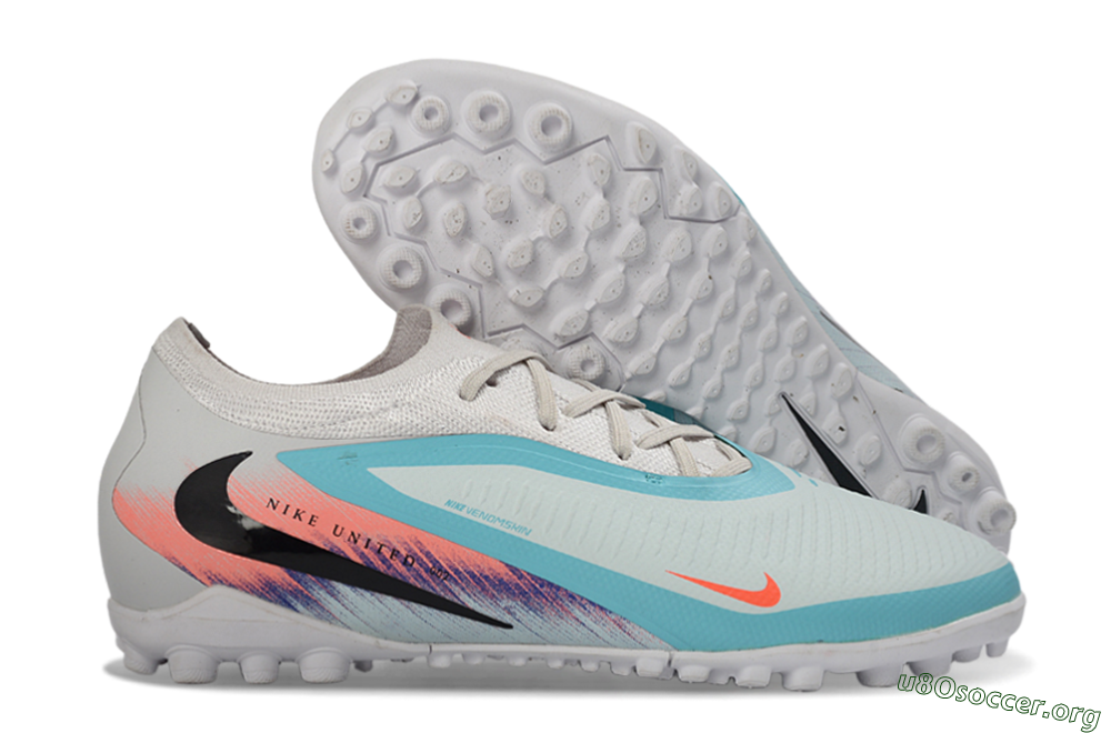 Nike Phantom 6 Elite Low TF Football Shoes - White/Aqua Blue/Coral Pink 2