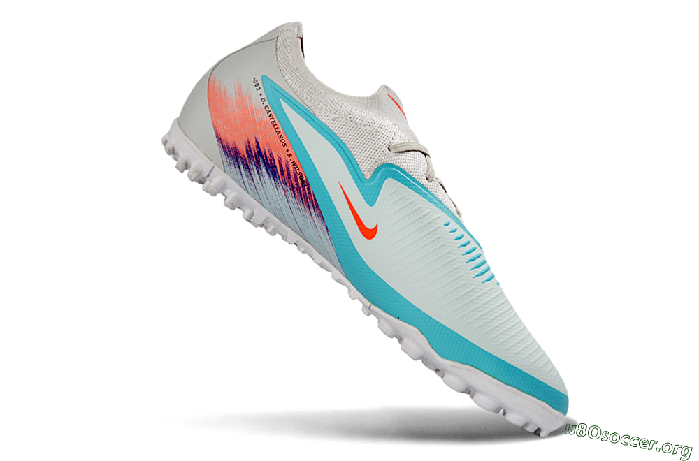 Nike Phantom 6 Elite Low TF Football Shoes - White/Aqua Blue/Coral Pink 4