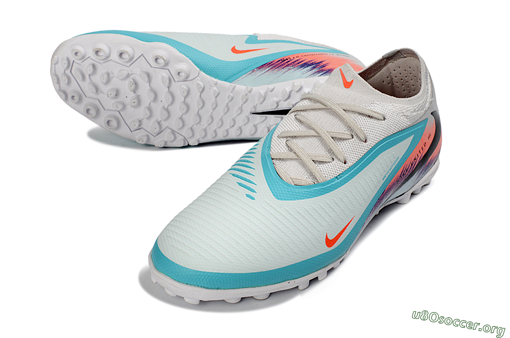 Nike Phantom 6 Elite Low TF Football Shoes - White/Aqua Blue/Coral Pink 0