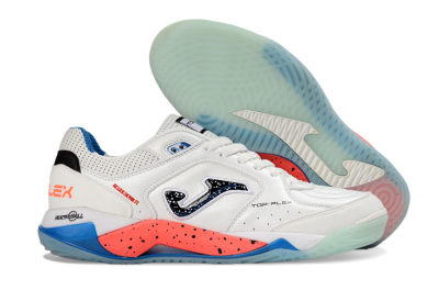 Joma Top Flex IC Football Shoes - White/Coral Blue/Light Blue