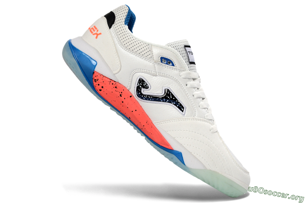 Joma Top Flex IC Football Shoes - White/Coral Blue/Light Blue 4