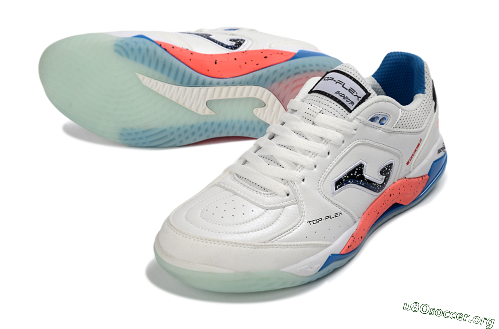 Joma Top Flex IC Football Shoes - White/Coral Blue/Light Blue 0