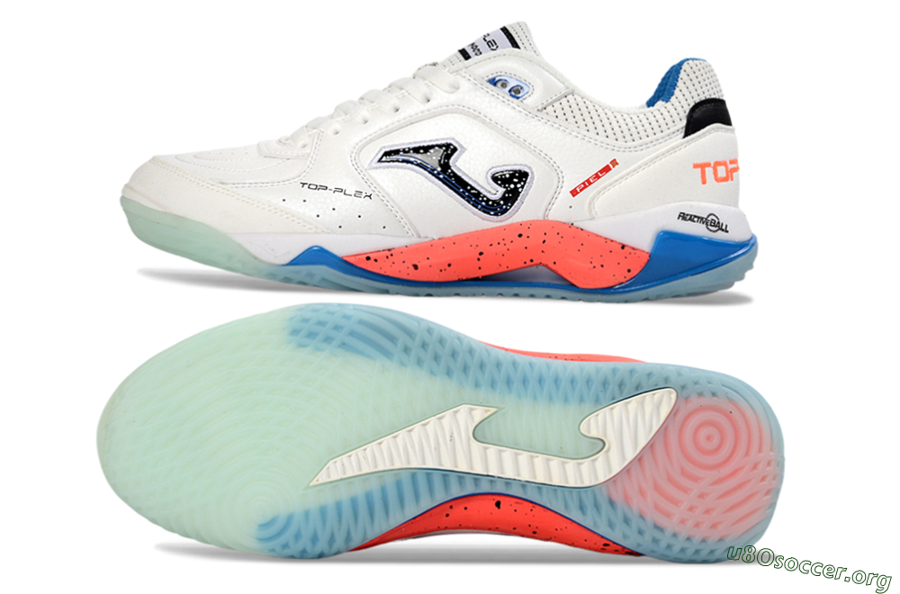 Joma Top Flex IC Football Shoes - White/Coral Blue/Light Blue 1