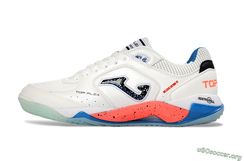 Joma Top Flex IC Football Shoes - White/Coral Blue/Light Blue 3