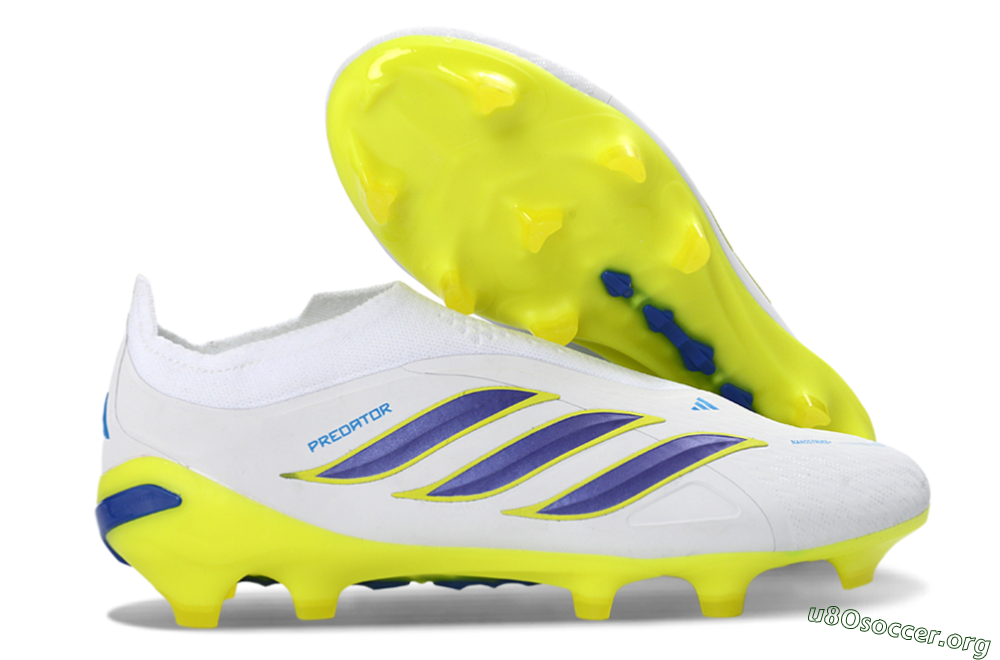 Adidas Predator 26 Elite Laceless FG Football Boots - White/Electric Yellow/Deep Purple 2