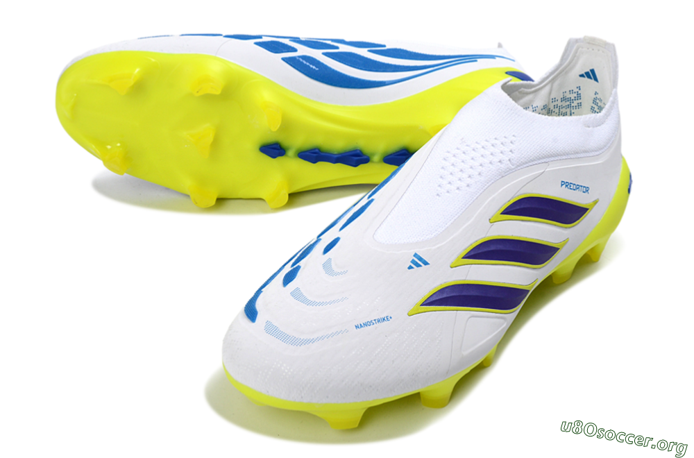 Adidas Predator 26 Elite Laceless FG Football Boots - White/Electric Yellow/Deep Purple 0