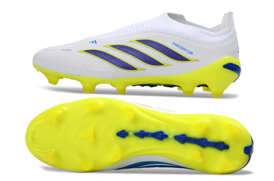 Adidas Predator 26 Elite Laceless FG Football Boots - White/Electric Yellow/Deep Purple